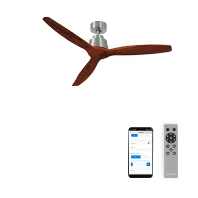 Afbeelding van CREATE/WINDSTYLANCE DC/Nikkel DC plafondventilator met natuurlijke houten messen/Stil, 2 hoogtes, timer, WIFI