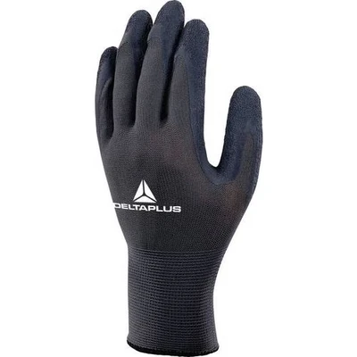 Afbeelding van Deltaplus VE630GR08 fijn gebreide handschoen polyester latex gecoate handpalm, grijs zwart, maat 08