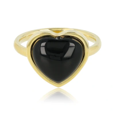 Afbeelding van My Bendel Goudkleurige hartenring Met Onyx edelsteen luxe cadeauverpakking