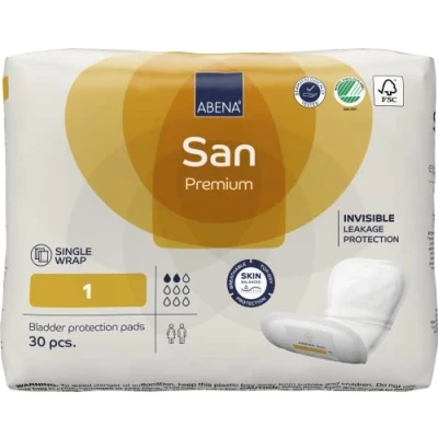 Afbeelding van ABENA San 1, 30x Absorberende Inlegger, Pak, te Dragen in aansluitend Ondergoed Voor Lichte tot Matige Urineverlies Absorptie 200 ml, geel