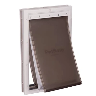 Afbeelding van PetSafe hondenluik voor extreem weer, groot buitendeuren (Large), met drie kleppen, energiezuinige toegang huisdieren, buitendeur (wit Large)