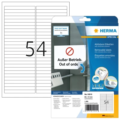 Afbeelding van HERMA Verwijderbare opschriftstroken A4 96x10 mm wit Papier 1350 St.