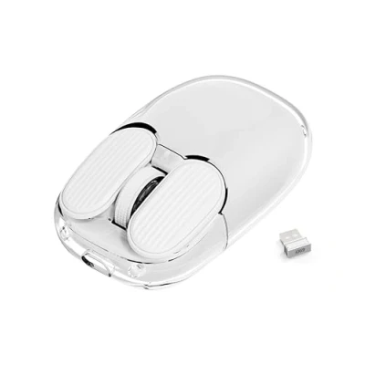 Afbeelding van MAMBASNAKE draadloze muis, 2.4 GHz met mini ontvanger, schattige stille transparante behuizing, 7 RGB lampen, 1600DPI tracking, draagbare 400 mAh oplaadbare geruisloze muizen (wit)