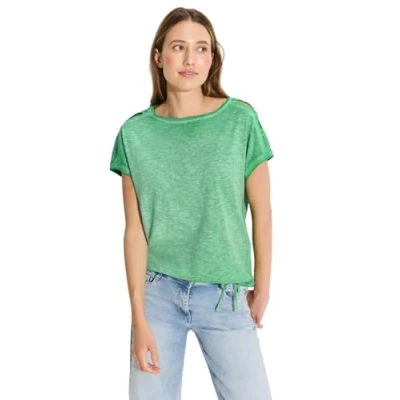 Afbeelding van Cecil Flammgarn Tshirt basic, Dames, Maat: XS, Grün