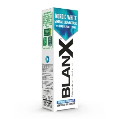 Afbeelding van BlanX, Nordic White Tandpasta, anti vlekken, met 100% natuurlijke mininearls, rustgevend en regenererend, onmiddellijke frisheid, formaat 75 ml, 12 verpakkingen