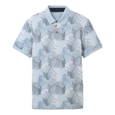 Afbeelding van TOM Tailor MIT Allover Print Poloshirt, Heren, Maat: Small, Blue multicolor leaf design