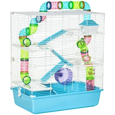 Afbeelding van PawHut Grote hamsterkooi voor knaagdieren, 5 niveaus, met tunnels, waterbak, speelgoedladders, afmetingen: 59 x 36 69 cm (l b h)