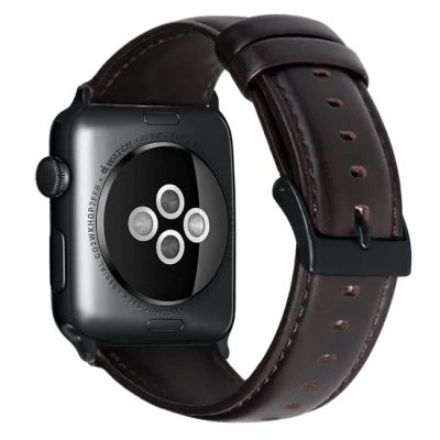 Afbeelding van Apple Watch Luxe Echt Lederen bandje Donkerbruin Geschikt voor 38mm / 40mm 41mm