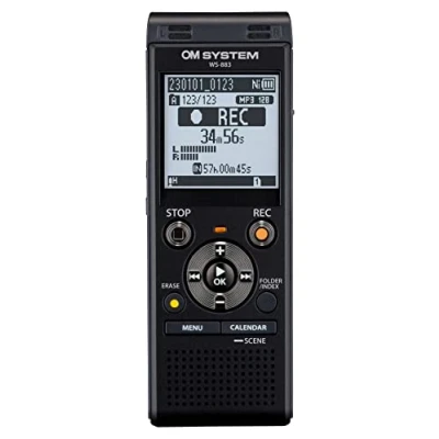 Afbeelding van OM SYSTEM WS 883 hoge kwaliteit digitale voicerecorder met ingebouwde stereomicrofoons, Direct USB, spraakbalans, ruisonderdrukking, simpele modus, low cut filter, 8 GB geheugen, VCVA