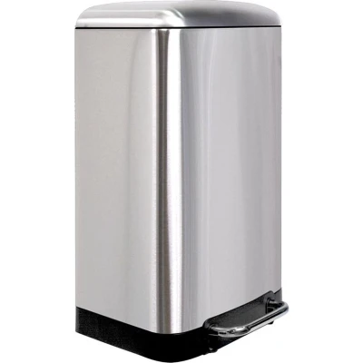 Afbeelding van Perel metalen pedaalemmer met uitneembare emmer, solide antislipvoet en versterkte pedaal, ideaal voor thuis op kantoor, inhoud 30 liter, rechthoekig 61,5 x 32,5 34,5 cm, grijs roestvrij staal