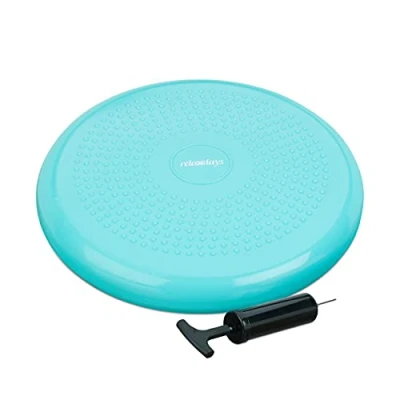 Afbeelding van Relaxdays wiebelkussen 33 cm met luchtpomp balkussen balanskussen balansbord noppen groen