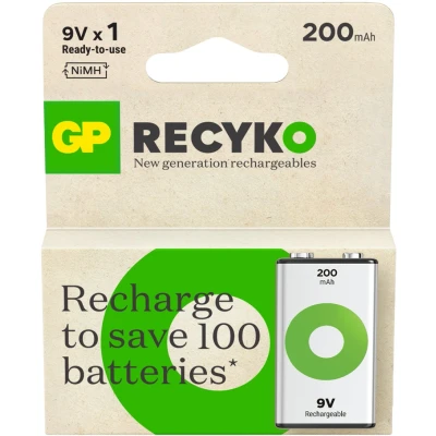 Afbeelding van GP Batteries Oplaadbare 9V batterij (blok) ReCyko NiMH 8.4 V 200 mAh 1 stuk(s)
