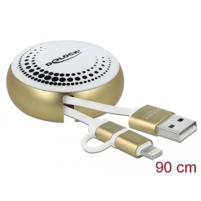 Afbeelding van Delock USB 2.0 2 in 1 Intrekbare Kabel Type A naar Micro B en Lightnin