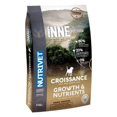 Afbeelding van NUTRIVET INNE Chien CROISSANCE Puppy Graanvrije kroketten Kip 80% dierlijke ingrediënten 3 kg