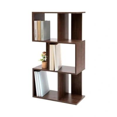 Afbeelding van Iris Ohyama, Decoratieve boekenkast met 3 legplanken/boekenkast in S vorm, Ontwerp, Modulare, kantoor, kamer, bibliotheek Display Shelf SRK W3 Bruin