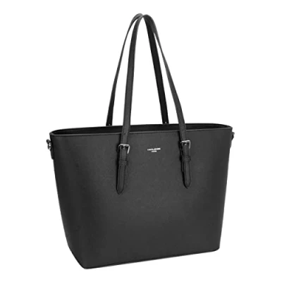 Afbeelding van David Jones Winkeltas voor dames, groot formaat, schooltas meisjes, boodschappentas, schoudertas, PU leer, lange handgreep, shopper, grote capaciteit, A4, studententas, Zwart 2, Eén maat,