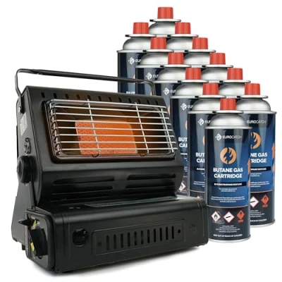 Afbeelding van Eurocatch gaskachel Incl. 12 Butaan Gasbussen Heater Kachel Terrasverwarmer Camping Gas Verstelbaar Draagbaar