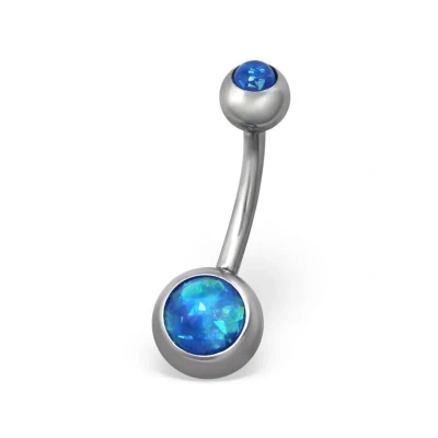Afbeelding van Chirurgisch stalen navelpiercing blauw opaal zilverkleurig