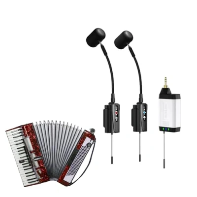 Afbeelding van ACEMIC Dual UHF Accordeon draadloze microfoon, zwanenhals instrument pick up microfoon met 2 zenders en 1 ontvanger voor accordeon, PA systemen, audiomixers, luidsprekers, Q2/AT 5