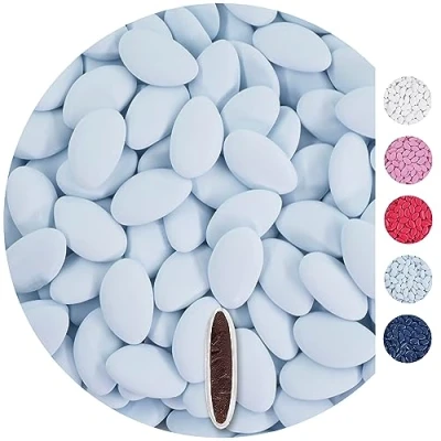 Afbeelding van EinsSein 0,5kg chocolade dragees lichtblauw bruiloft chocoladebollen choco choups omhuld confetti rokante koekjes candy bar candybar geboorte communie geschenken voor gasten dopen doop
