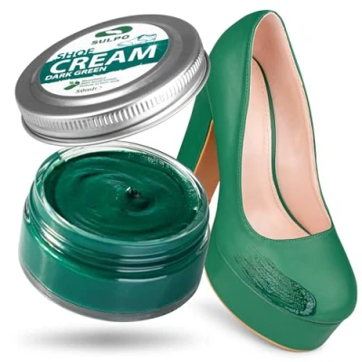 Afbeelding van SULPO Schoencrème zwart Shoe Cream Schoenpoetscrème Leercrème Leerbalsem glad leer Watergebasseerd Vernieuw de kleur Leerverzorging Echt en kunstleer 50 ml (donkergroen)