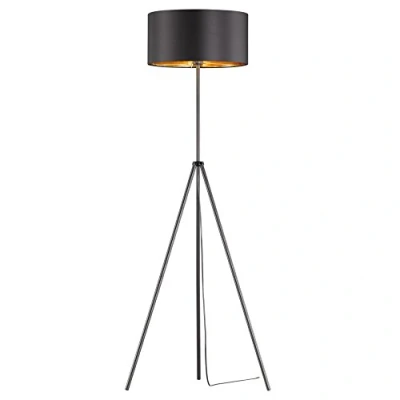 Afbeelding van Reality Leuchten Staande lamp Daniel R40271032, metaal mat zwart, stoffen kap zwart/goudkleurig, excl. 1x E27