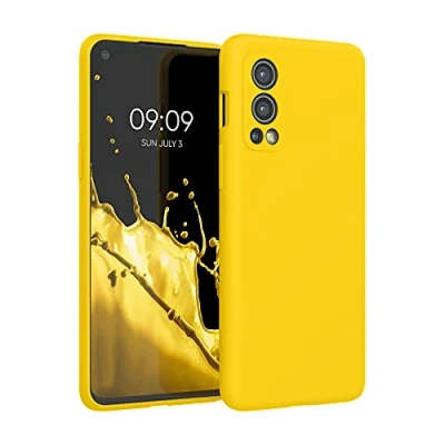 Afbeelding van kwmobile telefoonhoesje geschikt voor OnePlus Nord 2 5G Hoesje met siliconen coating Smartphone case in stralend geel