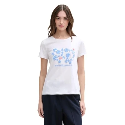 Afbeelding van TOM Tailor Denim Printed Tshirt print, Dames, Maat: XXL, White