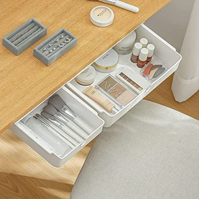 Afbeelding van FRETONBA lade onder bureau, 2 stuks organizer, opbergdoos, zelfklevende organizer voor kantoor, verborgen ladebox, wit
