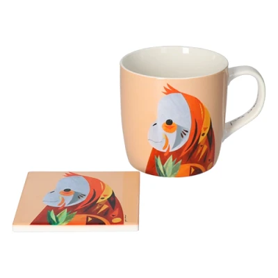 Afbeelding van Maxwell &amp; Williams DX0915 Koffiemok Zekat 420 ml porselein bolle met kleurrijk aardmanje motief, in geschenkdoos