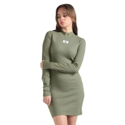 Afbeelding van Calvin Klein Jurk Rib aanpassend Maat L LDY Dusty Olive