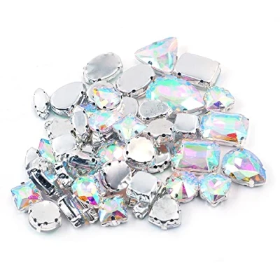 Afbeelding van CENPEK 50 stuks AB transparante edelstenen acryl naaien op strass steentjes gefacetteerde platte achterkant kristallen knopen voor kleding decoraties (transparant AB)
