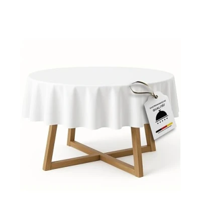 Afbeelding van texpot Damast tafelkleed rond 100% katoen wit (180 cm rond)