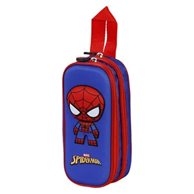 Afbeelding van Karactermania Marvel Spiderman 3D Bobblehead Pennetas dubbele Rits Potloden etui Pennenetui Tekenetui blauw