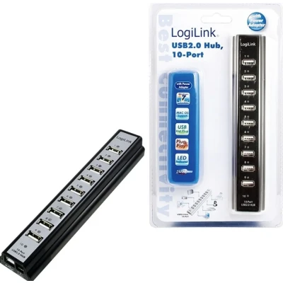 Afbeelding van LogiLink UA0096 USB 2.0 hub 10 poorten Zwart