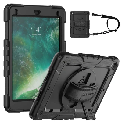 Afbeelding van Apple iPad 2017 (5e generatie) Hoes: Accezz Rugged Backcover Shoulder Strap Hardcase,Backcover Zwart Kunststof Tablet Hoezen