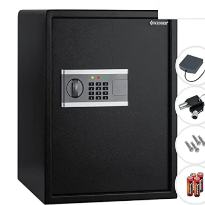 Afbeelding van KESSER® Elektr. kluis 40 x 50 cm Incl. batterijbox Elektronische 3x dubbele boutvergrendeling Bodem wandkluis Meubelkluis Binnenverlichting Pantserkast Combinatieslot