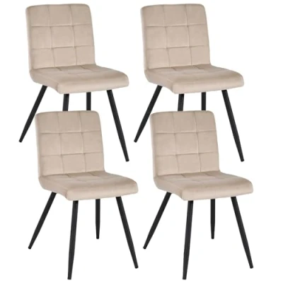 Afbeelding van DUHOME Set van 4 eetkamerstoel stof (fluweel) gewatteerde stoel retro ontwerp met metalen poten kleurselectie 8043B, kleur: geel, materiaal: fluweel