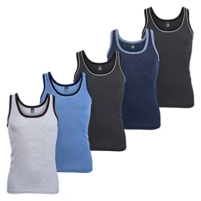 Afbeelding van MT Heren Melange Tanktop (5 pack) Katoen Fijnrib Onderhemden Mouwloos, 5 kleuren, L