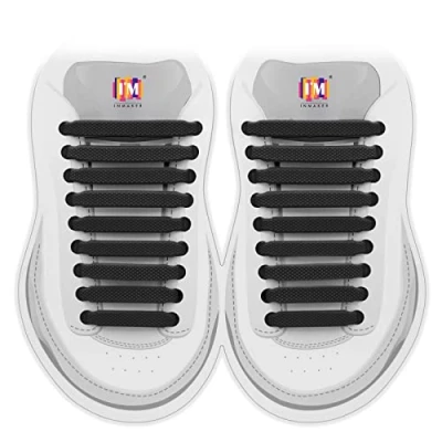 Afbeelding van INMAKER Geen strikveters voor kinderen en volwassenen, elastische veters sneakers, siliconen bandloze platte schoenveters hardloopschoenen, Zwart, Small