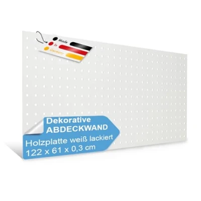 Afbeelding van PEGBOARD Gatenwand Madrid 1 stuk 122 x 61 0,3 cm MDF wit gelakt Made in Germany voor radiatorbekleding, deurvulling, scherm of als ventilatierooster