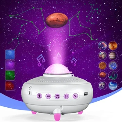 Afbeelding van Homonic Galaxy Nachtlichtprojector met 12 sterrenbeelden en 10 planeten Bluetooth muziekluidspreker spraaksterprojector voor kinderen, wit