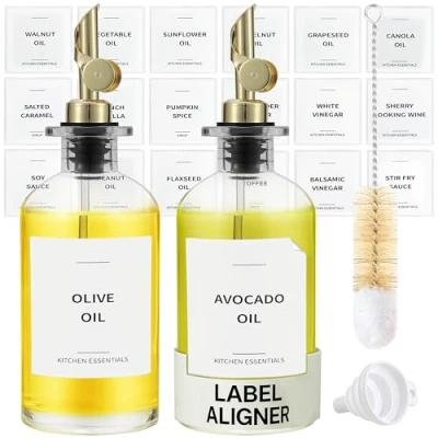 Afbeelding van Spaceneat Olijfolie Dispenser Fles, Olie Dispenser, Fles Glas, Karaf Olie, Oliefles, Tuit, Sausfles, Koffie Siroop Coffee Syrup, Olive Oil Bottle, 2 Stuks Goud