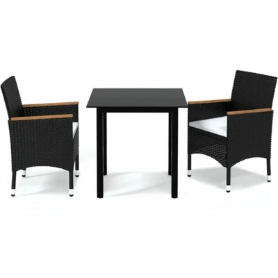Afbeelding van vidaXL 3 delige Tuinset met kussens poly rattan zwart