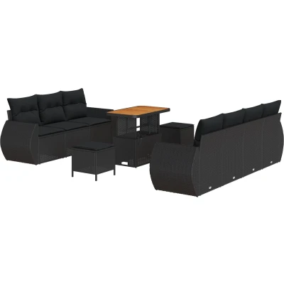 Afbeelding van vidaXL 10 delige tuinsofa set met kussens zwart poly rattan acacia, 3 tuin dinerset acacia