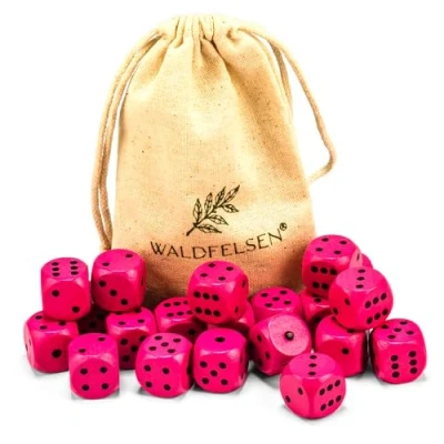 Afbeelding van Waldfelsen 6, 12, 20, 30 of 50 hoogwaardige houten kubussen van echt beukenhout, standaard 16 mm met stoffen zak, kubusset (roze, 20 stuks)