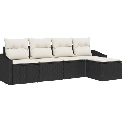 Afbeelding van vidaXL 5 delige Tuin Sofa Set met Kussens Zwart Poly Rattan