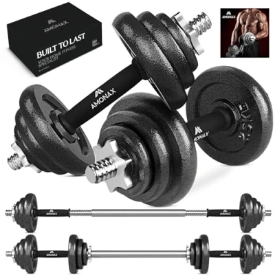 Afbeelding van 20 kg verstelbare halsters, halterset, corte gewichten, dumbbells, lange halterstang, gietijzer, gewicht 10 kg, set van 2, voor heren en dames, halters, krachttrainingstoestellen thuis, sportschool fitness