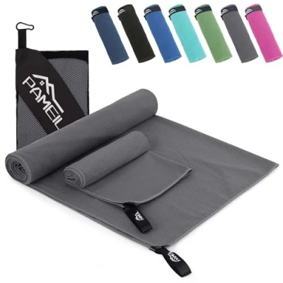 Afbeelding van Pameil microvezel handdoeken, set van 2 (160 x 80 cm grote badhanddoek + 40 kleine handdoek), compacte en sneldrogende sporthanddoek, reishanddoek, strandhanddoek