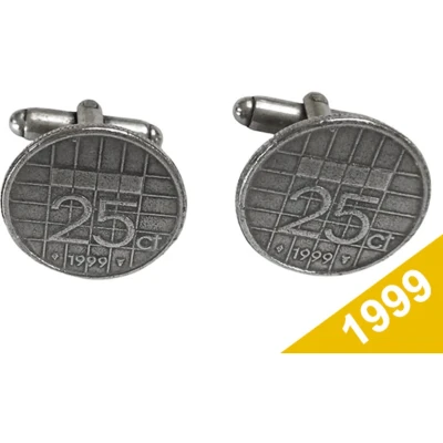 Afbeelding van Manchetknopen Kwartje 1999 Verzilverd Uniek en Stijlvol Sieraad met Jaartal Cadeau Geboortejaar Alle Jaartallen Beschikbaar Doorsnede 1,8 cm